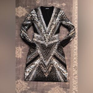 Express Sequin Bodycon Dress ✨ Black & Silver | Stretchy & Ultra-Flattering